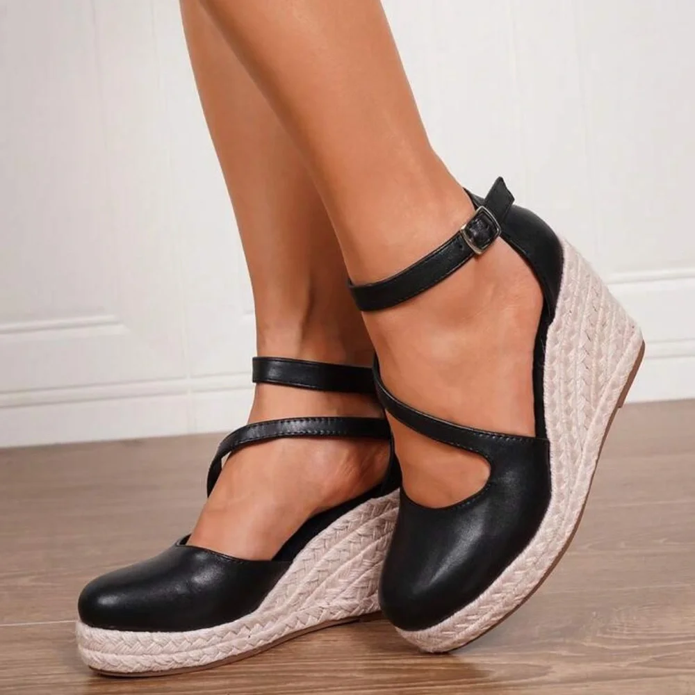 Women's Minimalist Ankle Strap Espadrille Shoes, Vacation Faux Leather